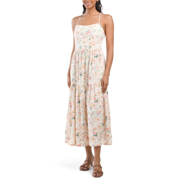 CYNTHIA ROWLEY Multicolor Linen Blend Fruit Conversational Print Midi Dress - Picture 1 of 2